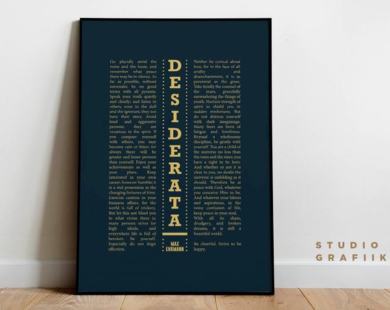Desiderata Art Print Unframed Poster Max Ehrmann Poem Typographic Poster 18 Motivational Poem Print Literature Navy And Beige