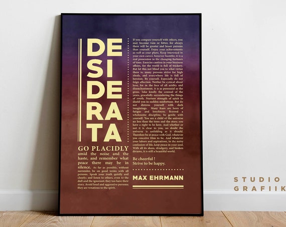 Desiderata Art Print Unframed Poster Max Ehrmann Poem Typographic Poster 23 Motivational Poem Print Literature Violet Purple