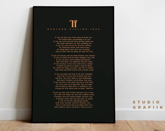 If Rudyard Kipling Typographic Poster Unframed Print Motivational Poem Minimalist Print Literature Dark Grey Brown
