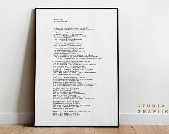 Desiderata Max Ehrmann 1927 Typewriter Text Black on White Poster