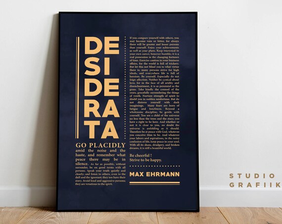 Desiderata Art Print Unframed Poster Max Ehrmann Poem Typographic Poster 24 Motivational Poem Print Literature Navy And Beige