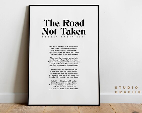 The Road Not Taken Print Robert Frost Typography Poster Unframed Motivational Poem Minimalist Print Literature Black And White