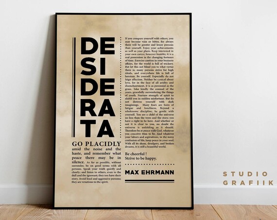 Desiderata Art Print Unframed Poster Max Ehrmann Poem Typographic Poster 20 Motivational Poem Print Literature Vintage Paper