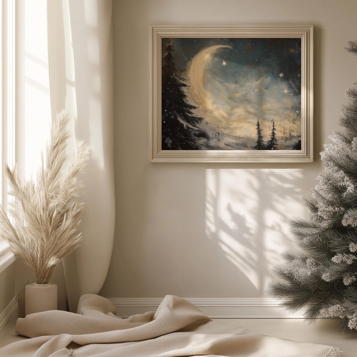 Melting Winter Moon Starry Night Forest Dreamy Landscape Poster - Image 2
