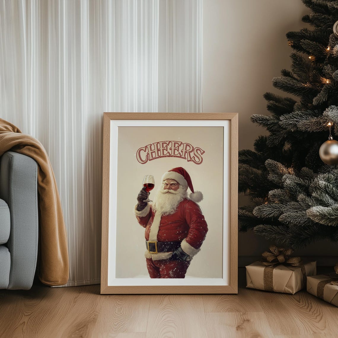 Cheers Santa Drinking Wine Vintage Christmas Kitchen Wall Poster - Image 4