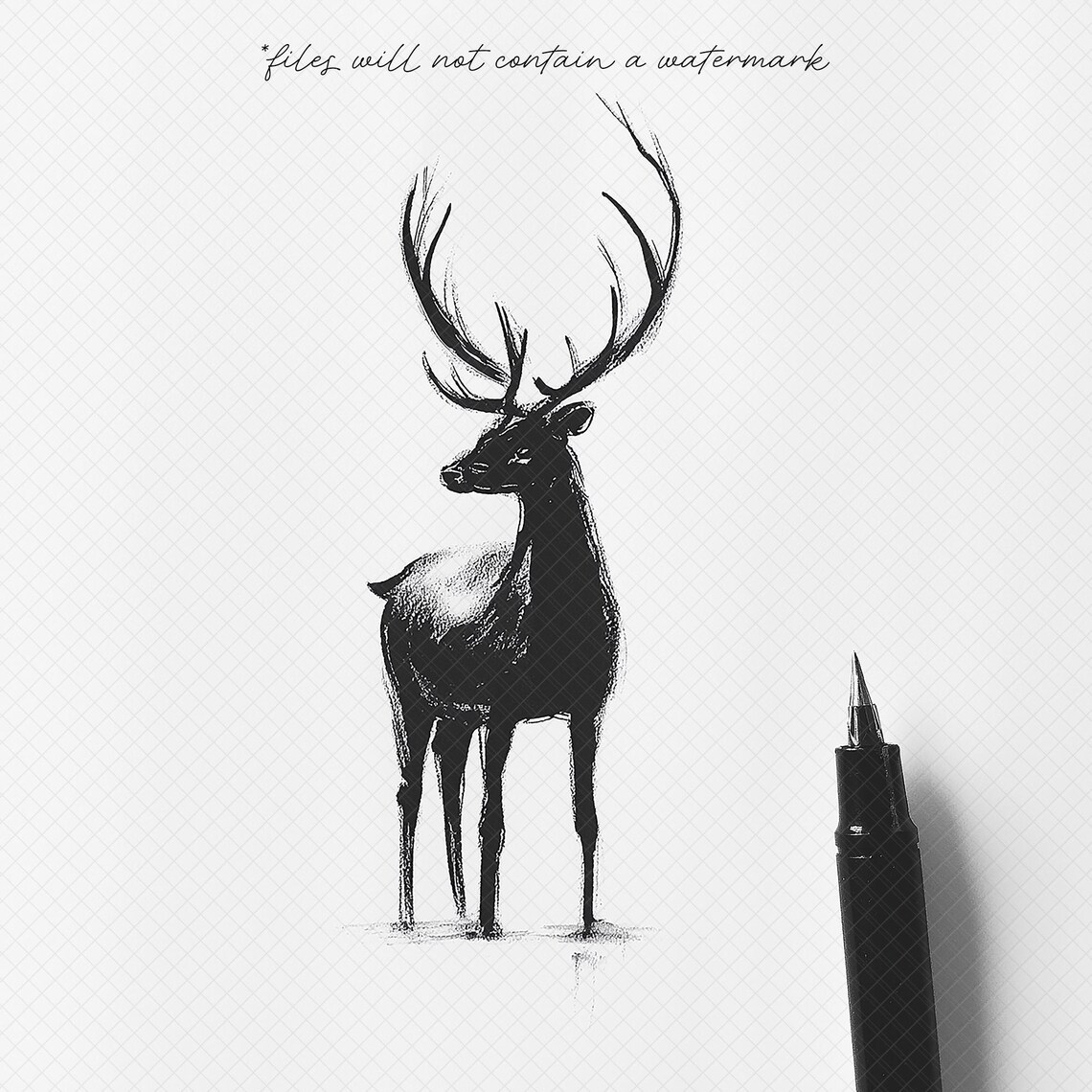 Elegant Stag Deer Silhouette Minimalist Charcoal Sketch Art Print - Image 3
