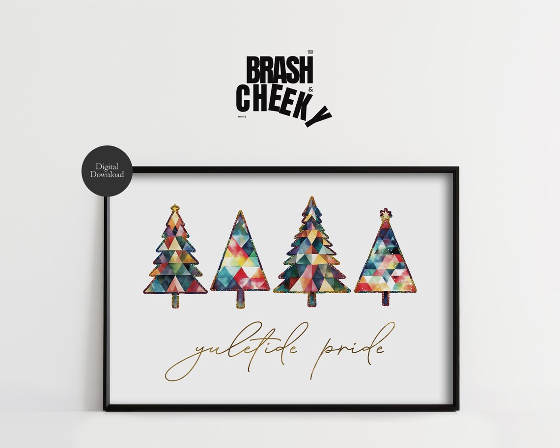 Yuletide Pride Geometric Watercolor Christmas Trees Holiday Wall Art - Image 2