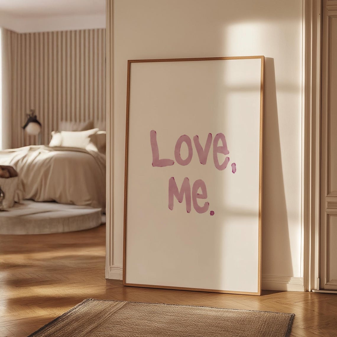 Love Me Pink Hand Lettered Minimalist Romantic Bedroom Poster