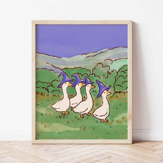 Cute Halloween Birds Poster Wizard Ducks Print Adorable Witches Kawaii Silly Goose Club Children Room Decor Shipped Wall Art