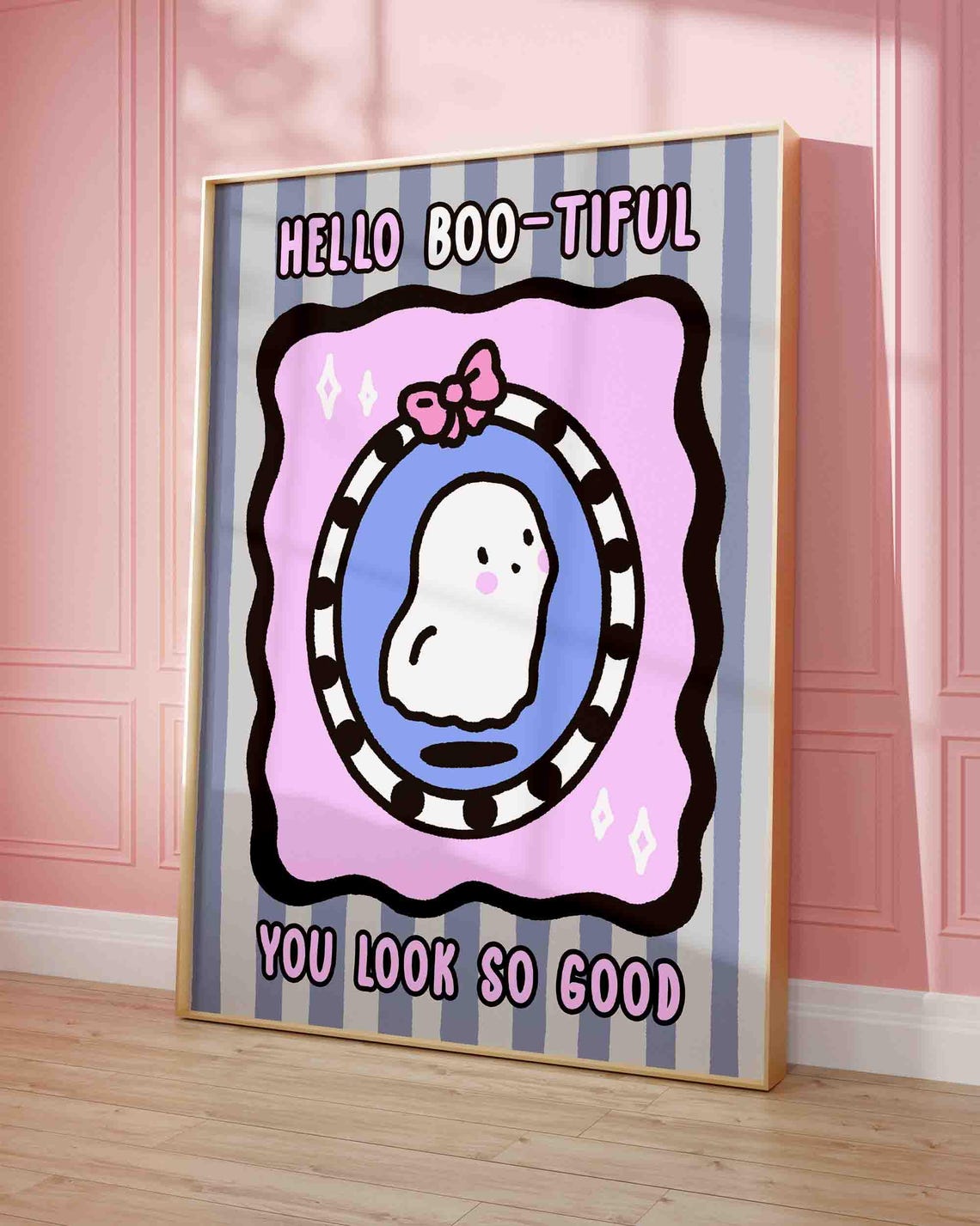 Hello Boo-tiful Cute Ghost Spooky Positive Quote Kawaii Art Poster