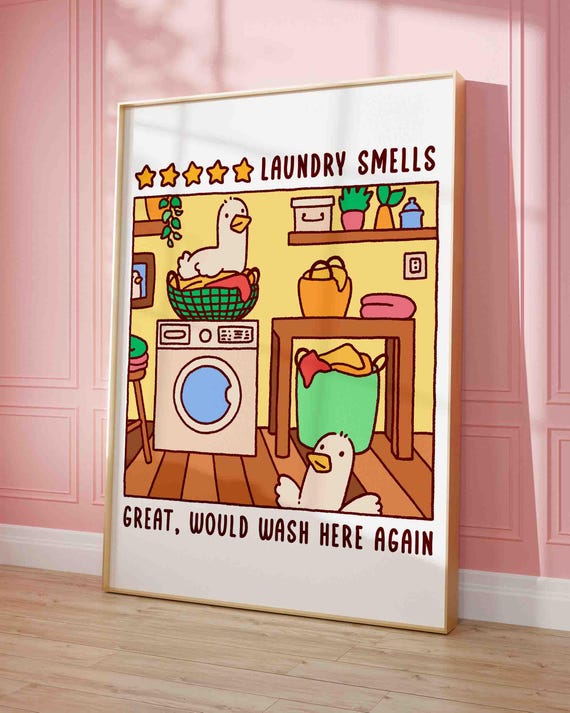 Laundry Wall Art Cute Bathroom Poster Funny Wash Room Duck Doing Decor Silly Goose Colorful Posters Shipped