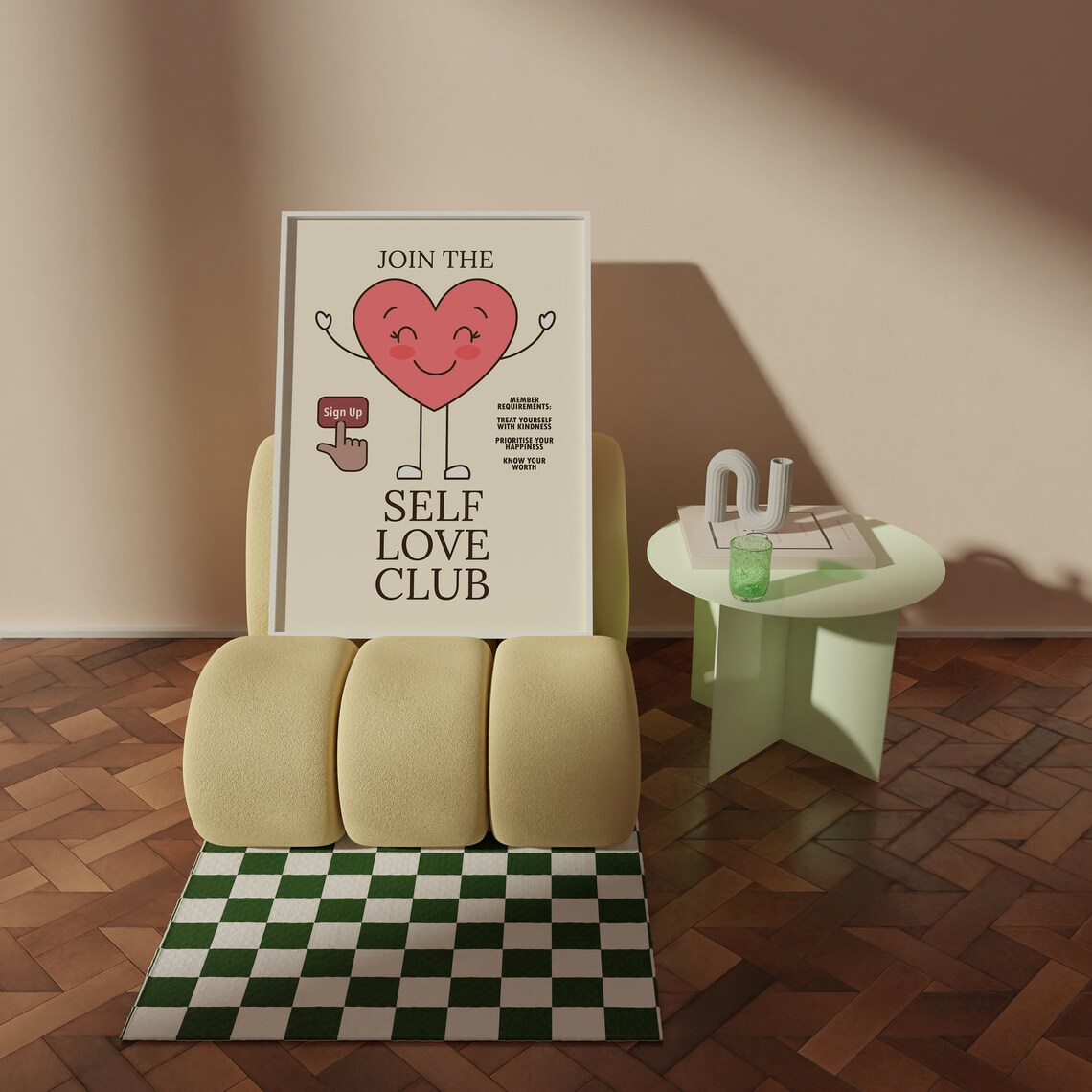 Join The Self Love Club Cute Heart Character Positivity Quote Poster - Image 2