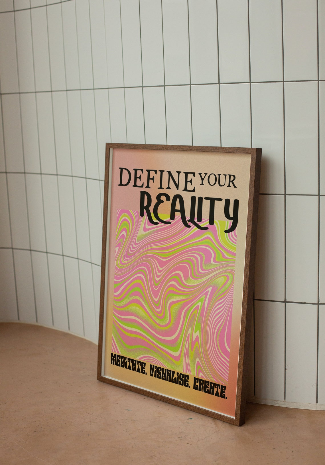 Define Your Reality Pink Lime Psychedelic Marble Swirl Poster - Image 2