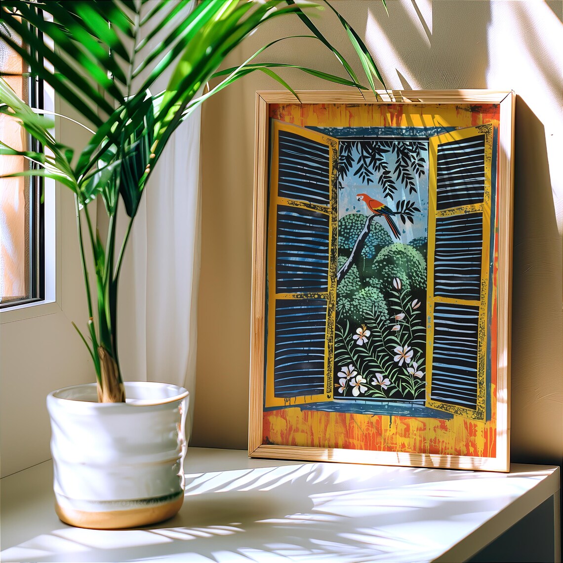 Open Window Matisse-Inspired Tropical Jungle Print - Image 4