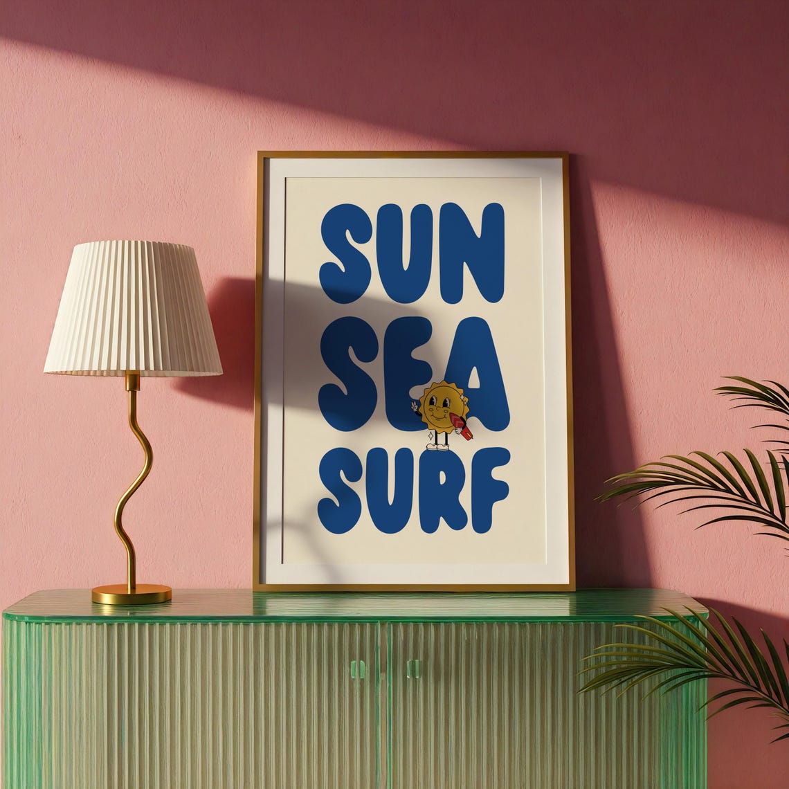 Sun Sea Surf Retro Blue Typography Sunshine Summer Beach Poster - Image 3