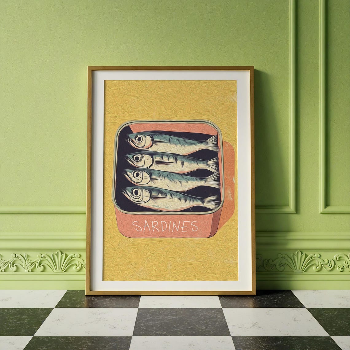 Retro Sardine Tin Fish Poster, Quirky Vintage Seafood - Image 3