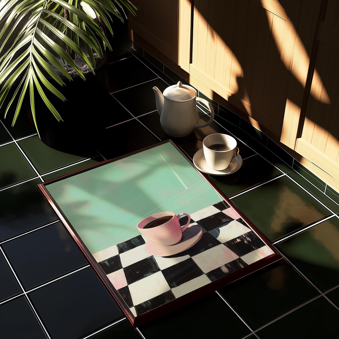 Retro Coffee Print, Checkerboard Kitchen Poster - Image 2