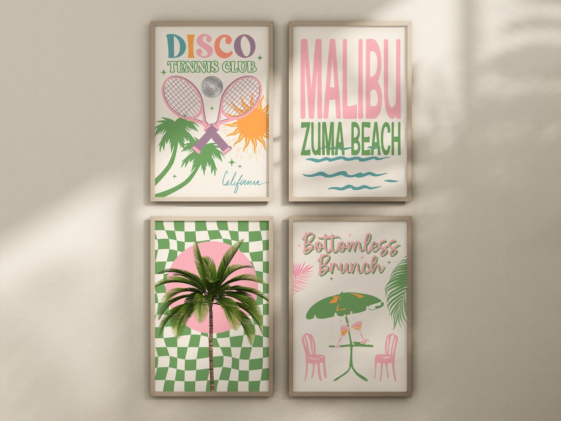 Bottomless Brunch Pink Cocktail Palm Umbrella Retro Party Poster - Image 3