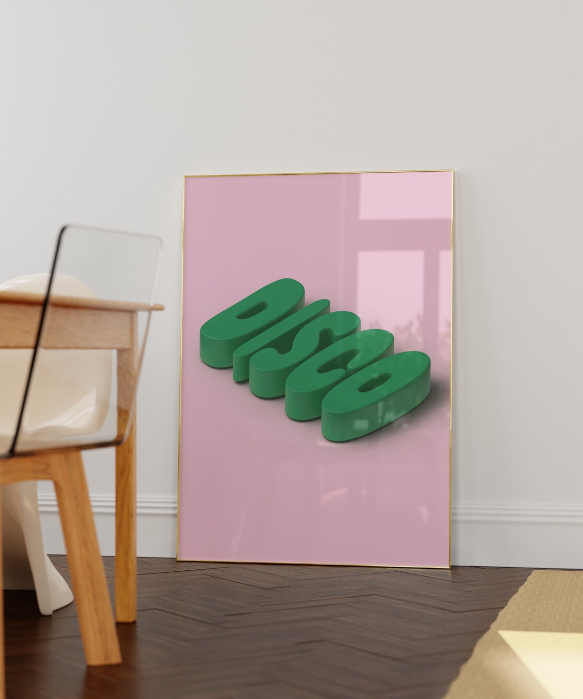 Disco Green 3D Bubble Letters Pink Pop Retro Statement Poster - Image 3