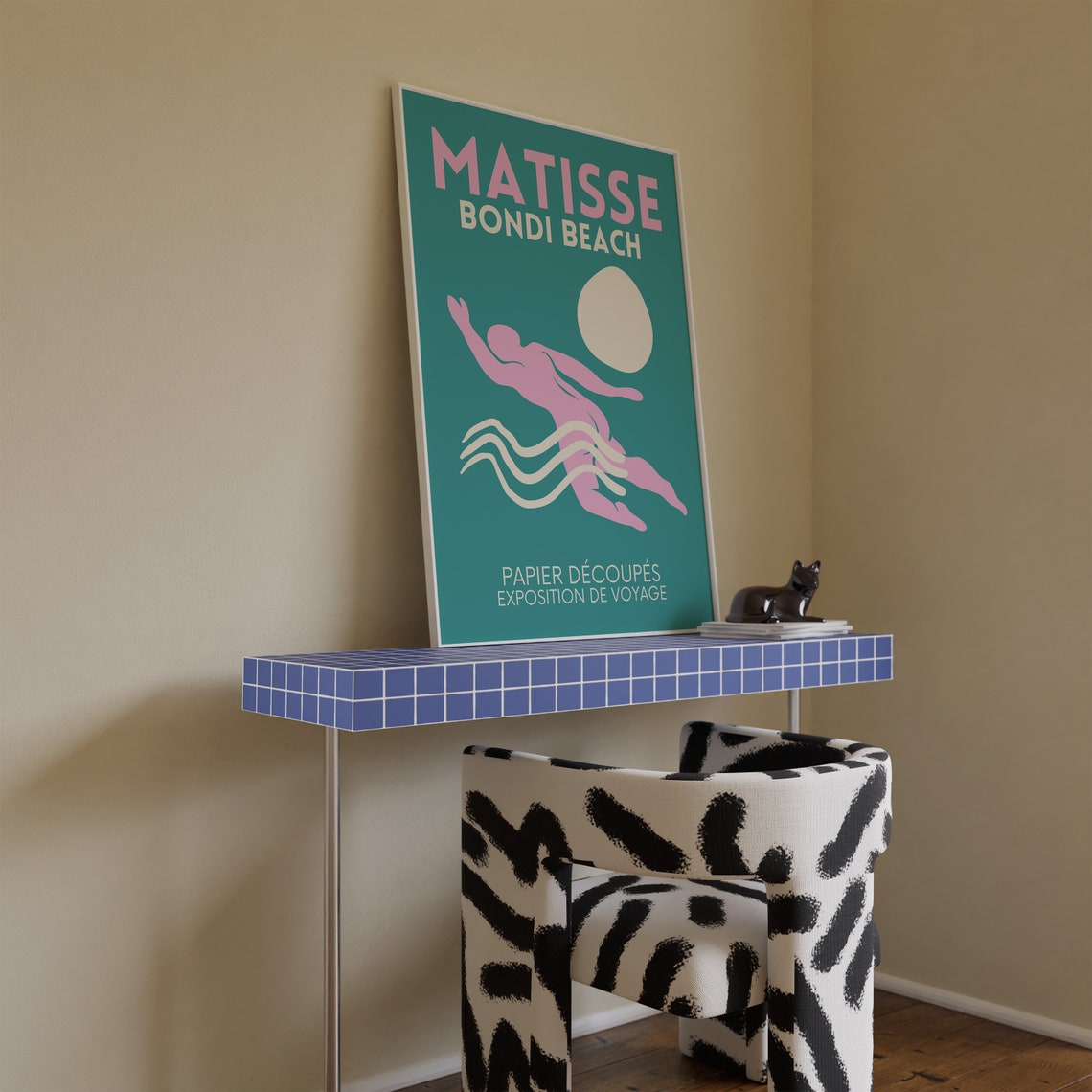 Matisse Style Bondi Beach Diver Teal Travel Exhibition Poster - Image 4