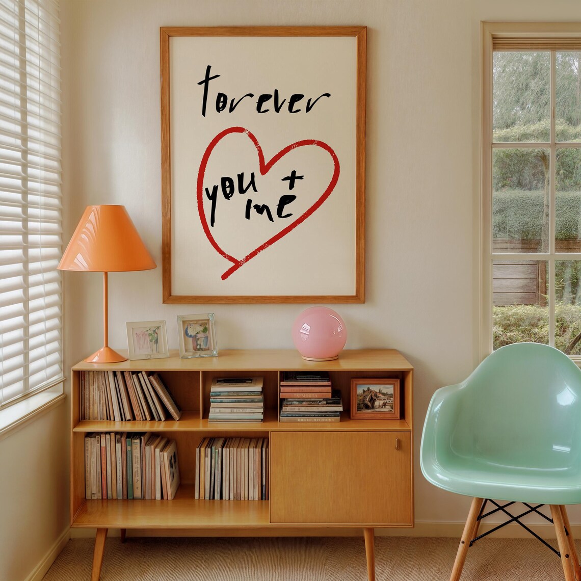 Sweet Hand Drawn Forever You Plus Me Red Heart Minimalist Love Poster - Image 3