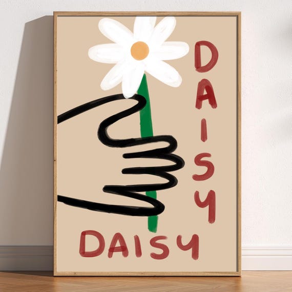 Daisy In Hand Art Print Cute Drawn Trendy Wall Decor Retro Cool Minimalist Poster Boho Flower Illustration Painted