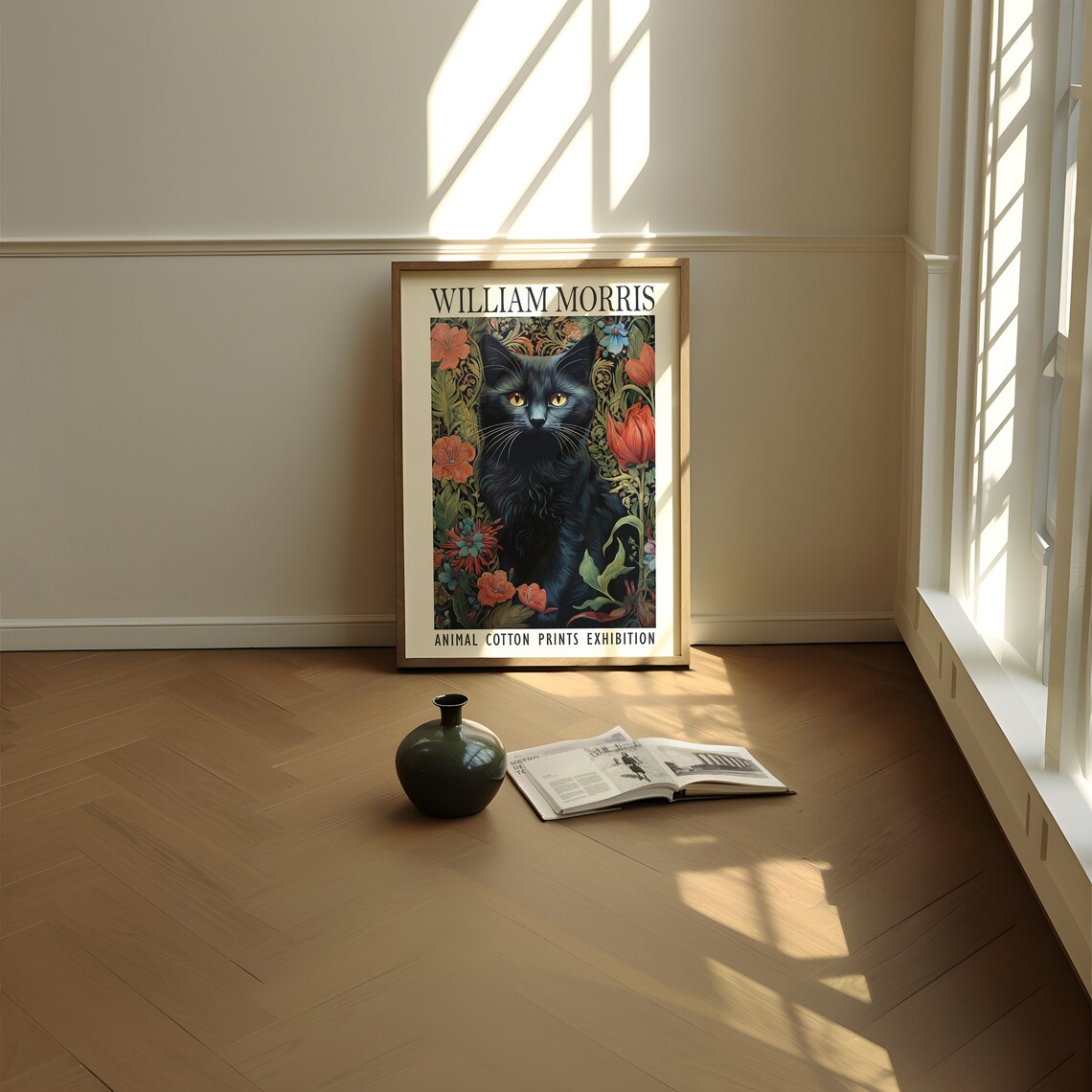 William Morris Black Cat Floral Garden Animal Exhibition Poster - Image 3
