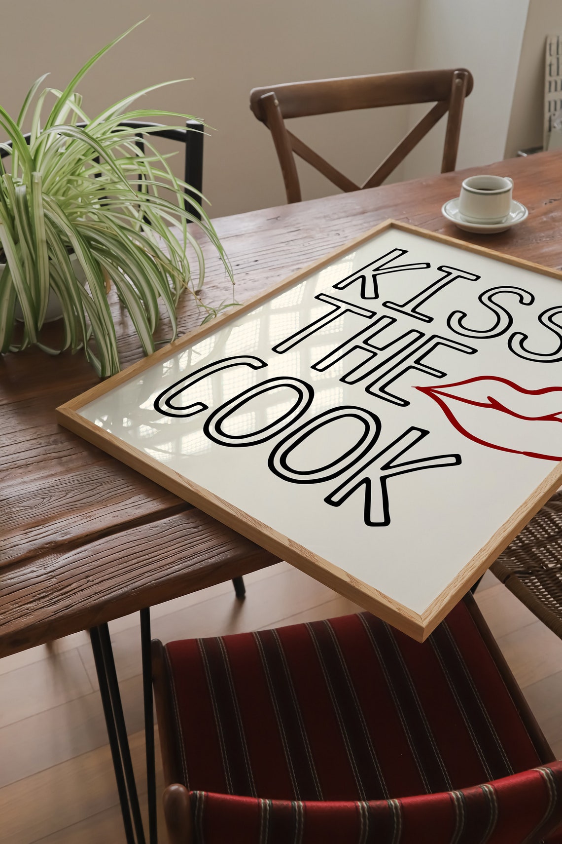 Kiss The Cook Red Lips Funny Minimalist Kitchen Chef Quote Poster - Image 2