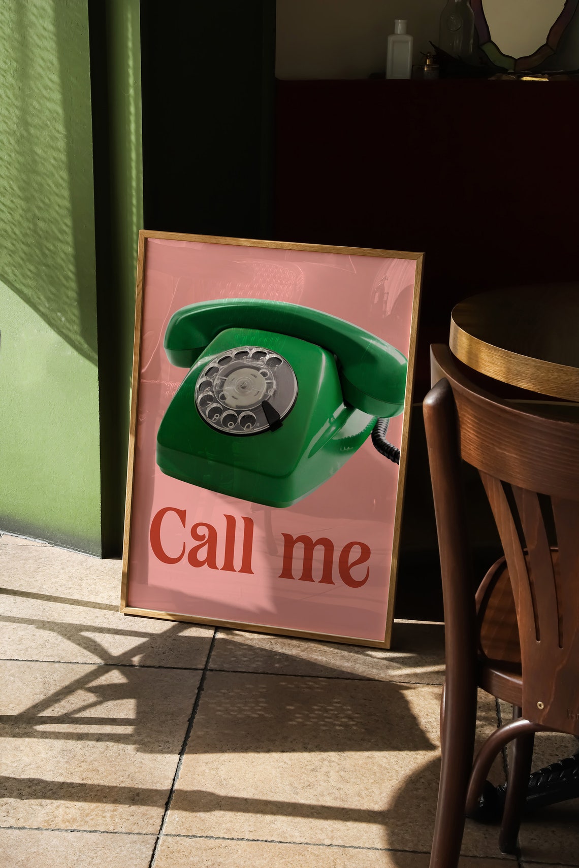 Call Me Retro Green Rotary Phone Pink Bold Pop Statement Poster - Image 4
