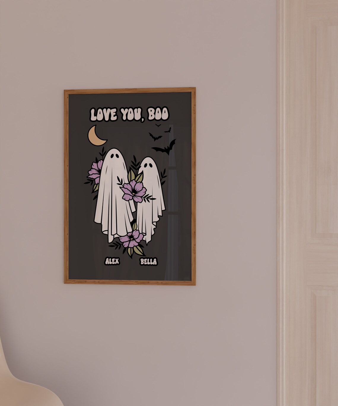 Cute Ghost Couples Personalised Name Art Print - Image 2