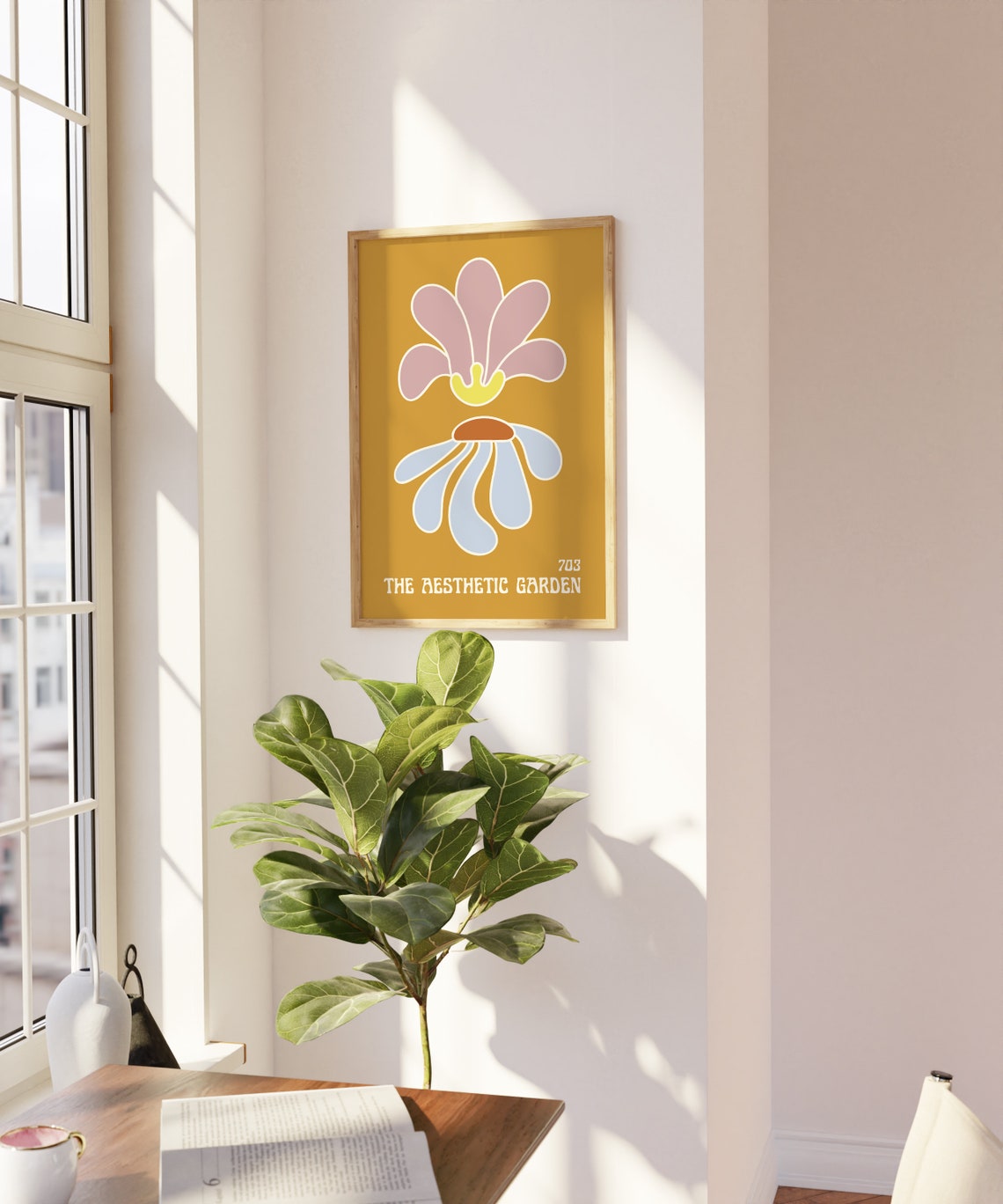 703 The Aesthetic Garden Mustard Gold Retro Bloom Botanical Poster - Image 2
