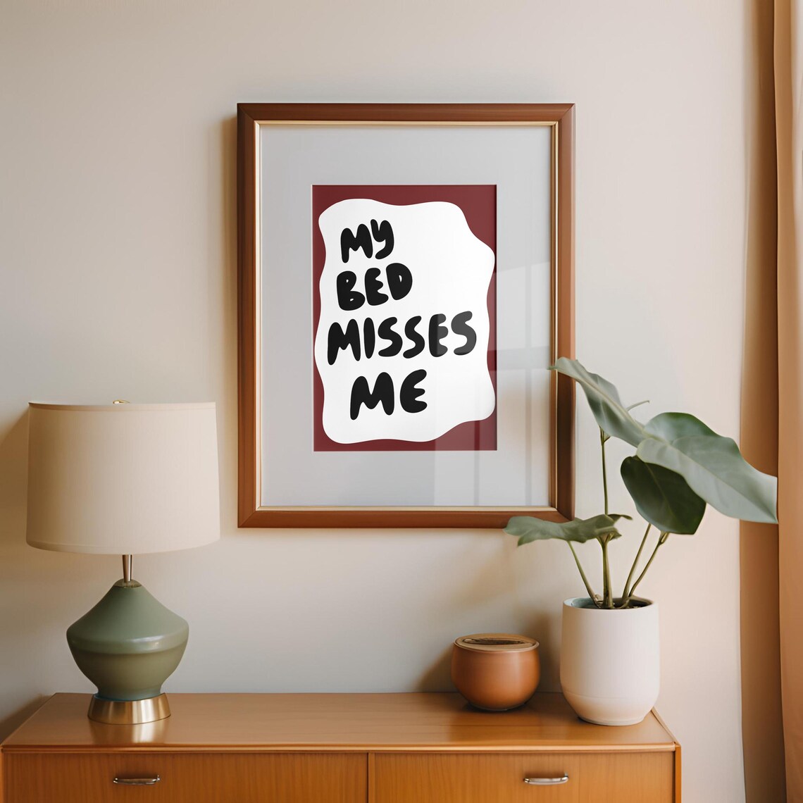 My Bed Misses Me Funny Sleepy Quote Burgundy Typography Poster - Image 3