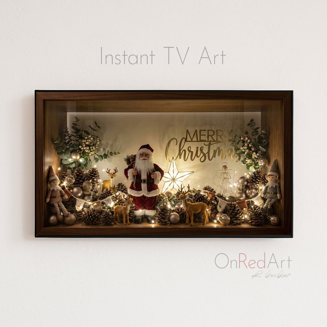 Christmas Santa Lit Shadowbox Merry Holiday Elves Reindeer Poster