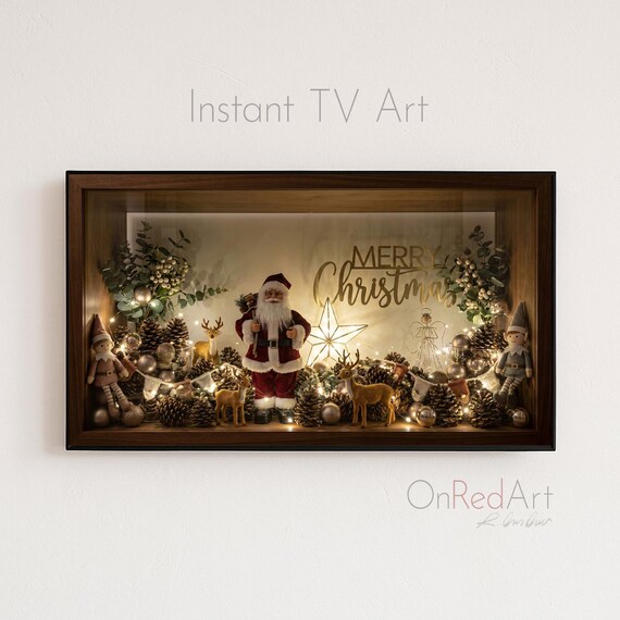 Christmas Santa Lit Shadowbox Merry Holiday Elves Reindeer Poster
