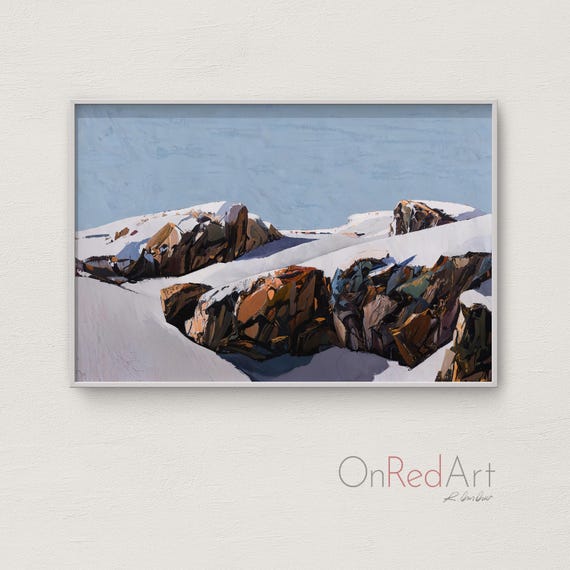 Abstract Winter Mountain Art Print Rocky Snow Landscape