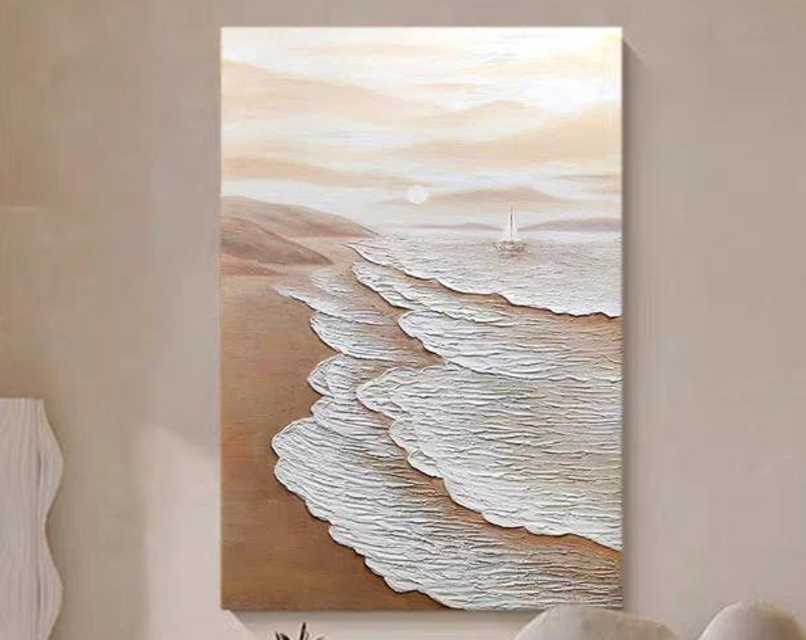 Sailboat Gliding Across Textured Sea Waves Blue Sky Sailing Art Poster