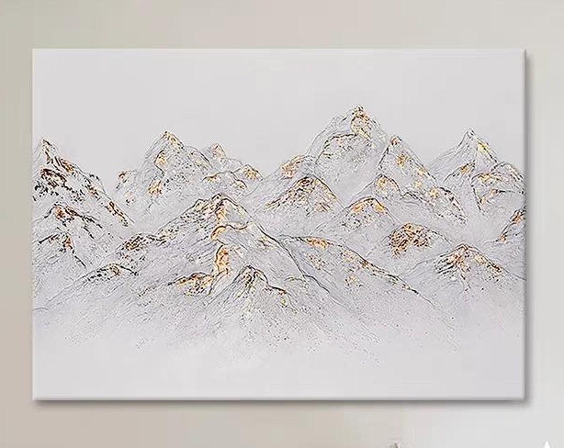 White Gold Snow Mountain Peaks Textured Modern Winter Holiday Poster