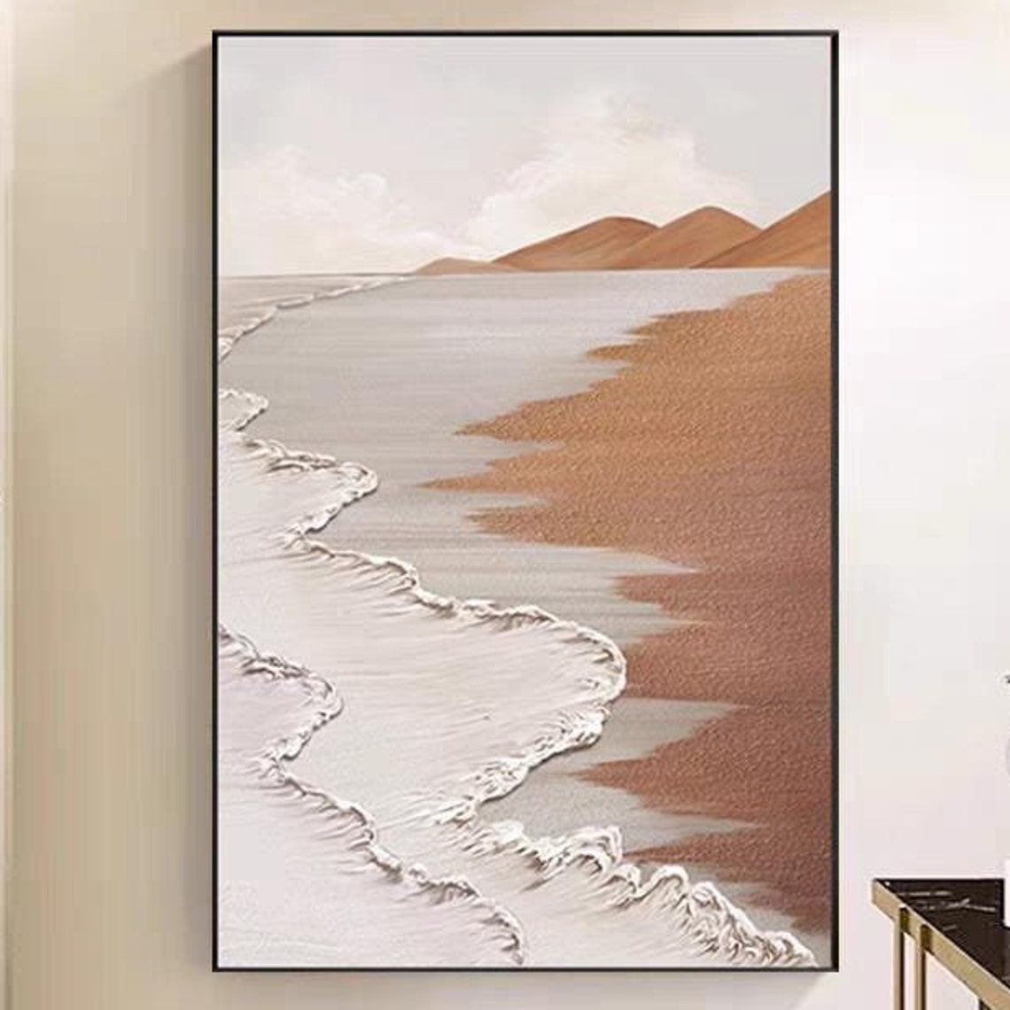 Beach Shoreline Waves Warm Beige Coastal Landscape Art Poster