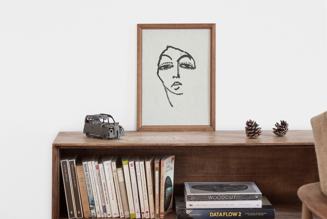 Minimalist Black Ink Woman Face Line Drawing Modern Art Print - Image 2