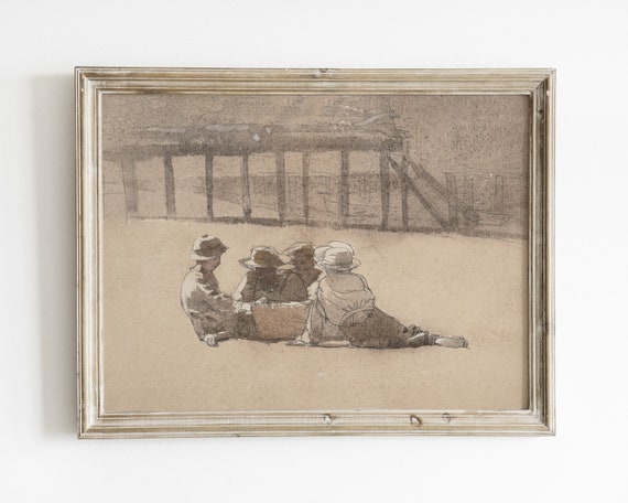 Brothers Sketch Art Print, Vintage Boys Room Line Art