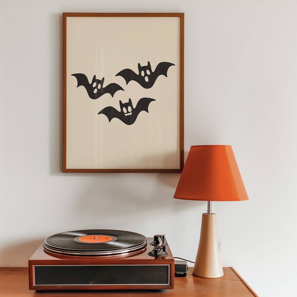 Cute Bats Trio Black Minimalist Halloween Spooky Nursery Wall Art - Image 3