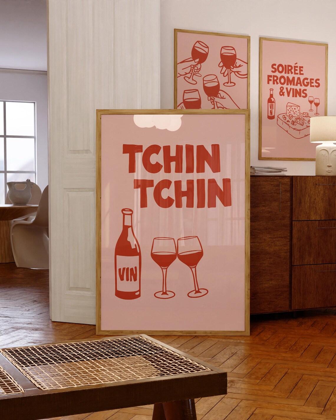 Tchin Tchin Print Rose Pink And Red Retro French Wine Poster Bar Cart Art Kitchen Poster Cheers Print Pink Bar Poster Fun Restaurant Decor