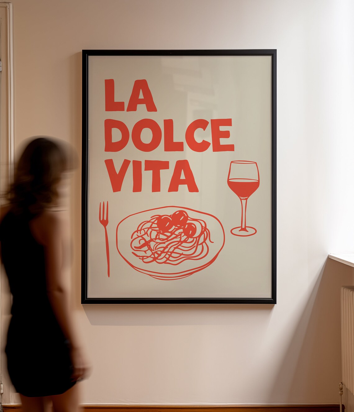 La Dolce Vita Red Pasta Plate Wine Glass Italian Kitchen Food Poster - Image 2