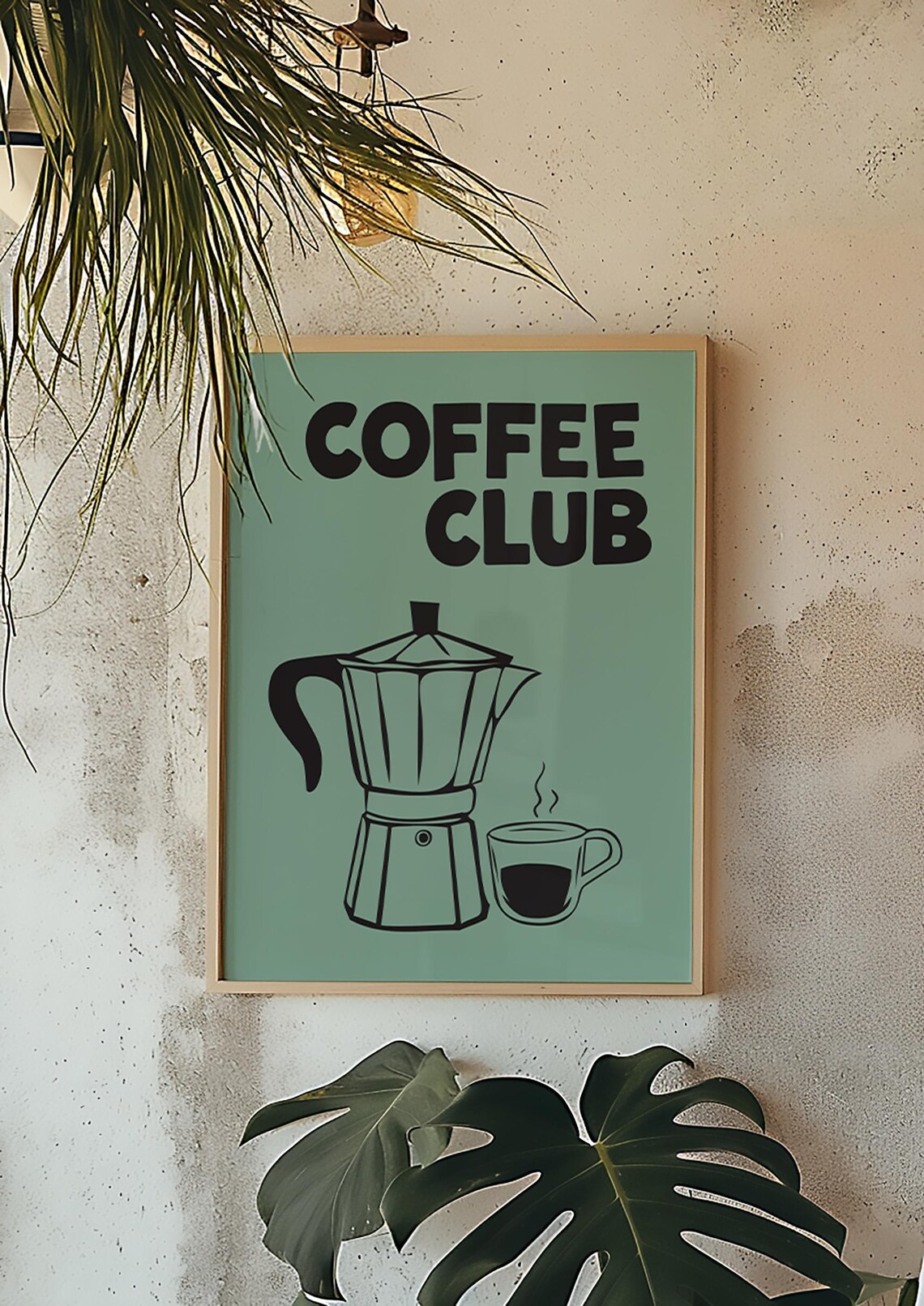Sage Green Coffee Club Retro Moka Pot Espresso Kitchen Decor Poster - Image 3