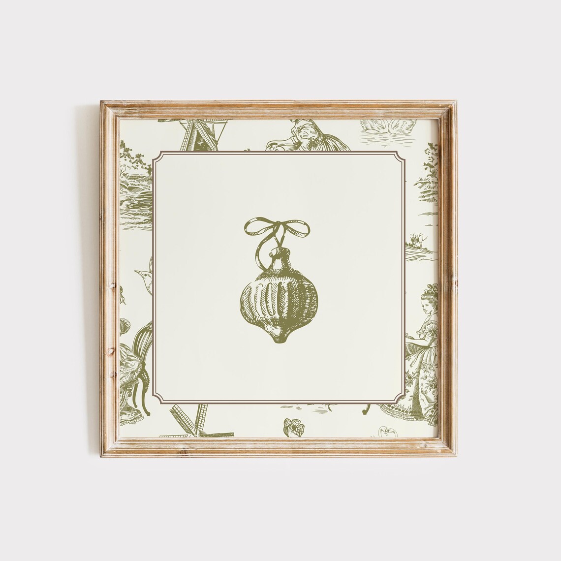 Green Toile Border Vintage Christmas Ornament Bauble Engraving Poster - Image 4