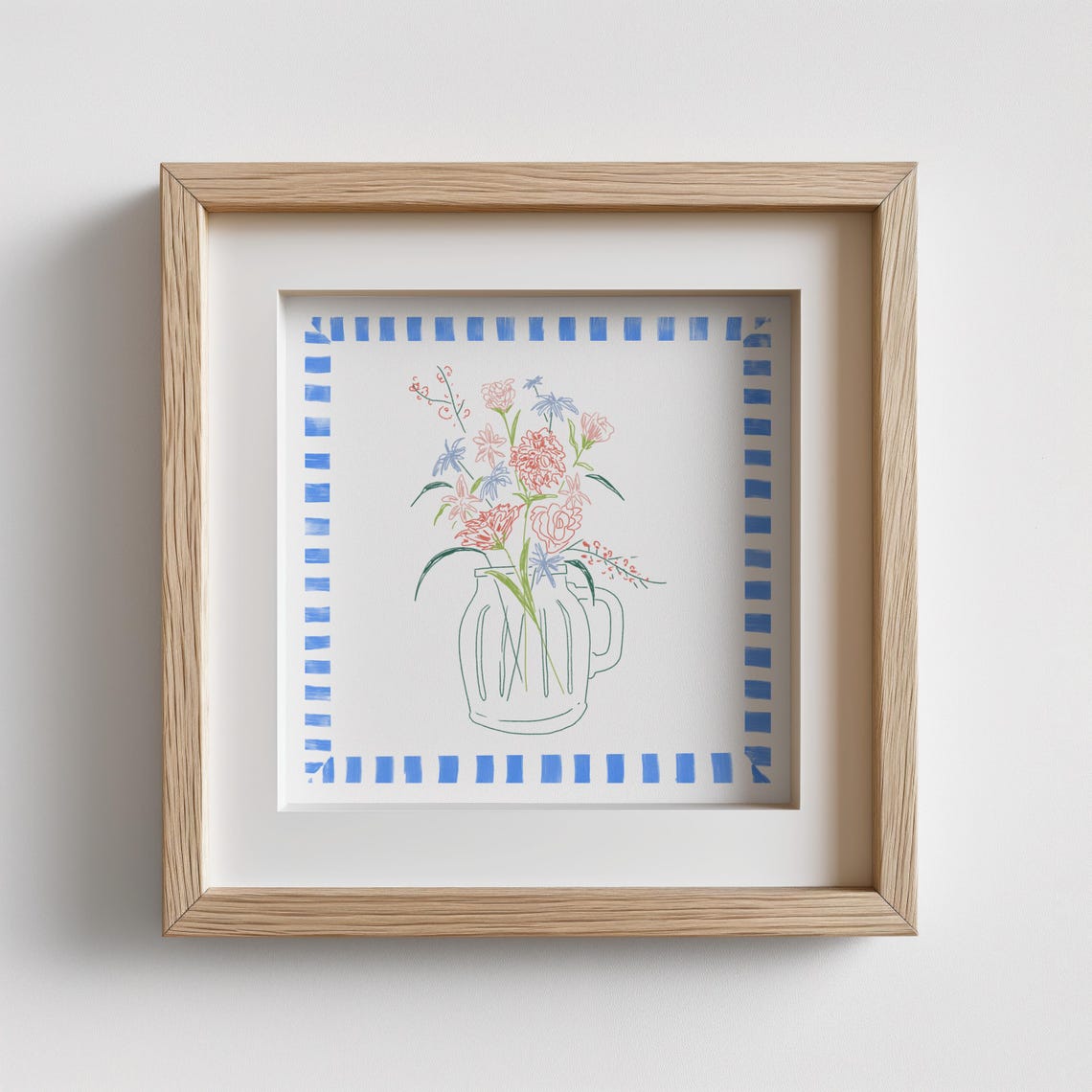 Mason Jar Wildflower Bouquet Cobalt Blue Border Farmhouse Poster - Image 2