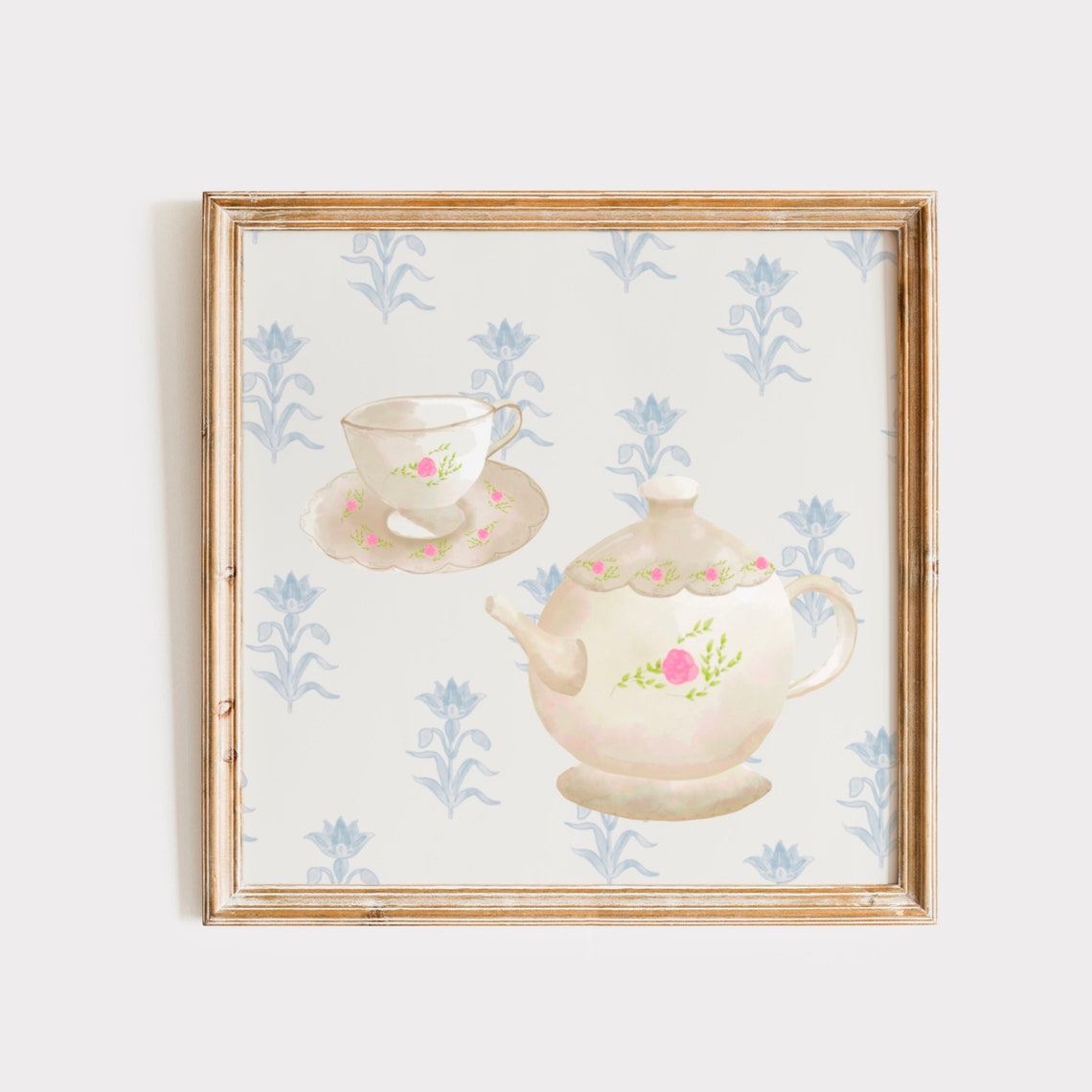 Pink Teapot Cottagecore Square Print Instant Wall Art Nursery Kitchen Living Room Art Cottage Core - Image 2