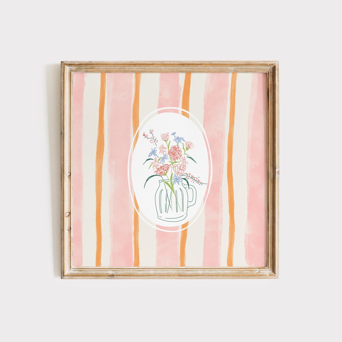 Pink Striped Watercolor Flower Vase Illustration Decor Poster