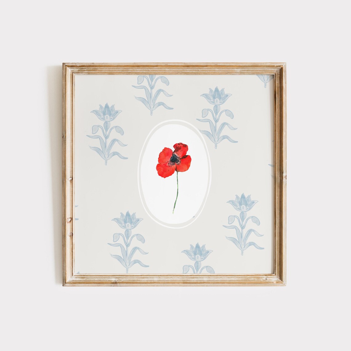 Poppy Botanical Illustration Art Print, Cottage Decor