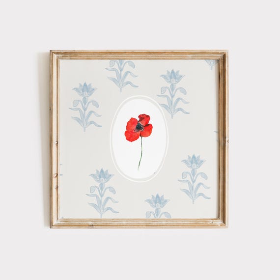 Poppy Botanical Illustration Art Print, Cottage Decor